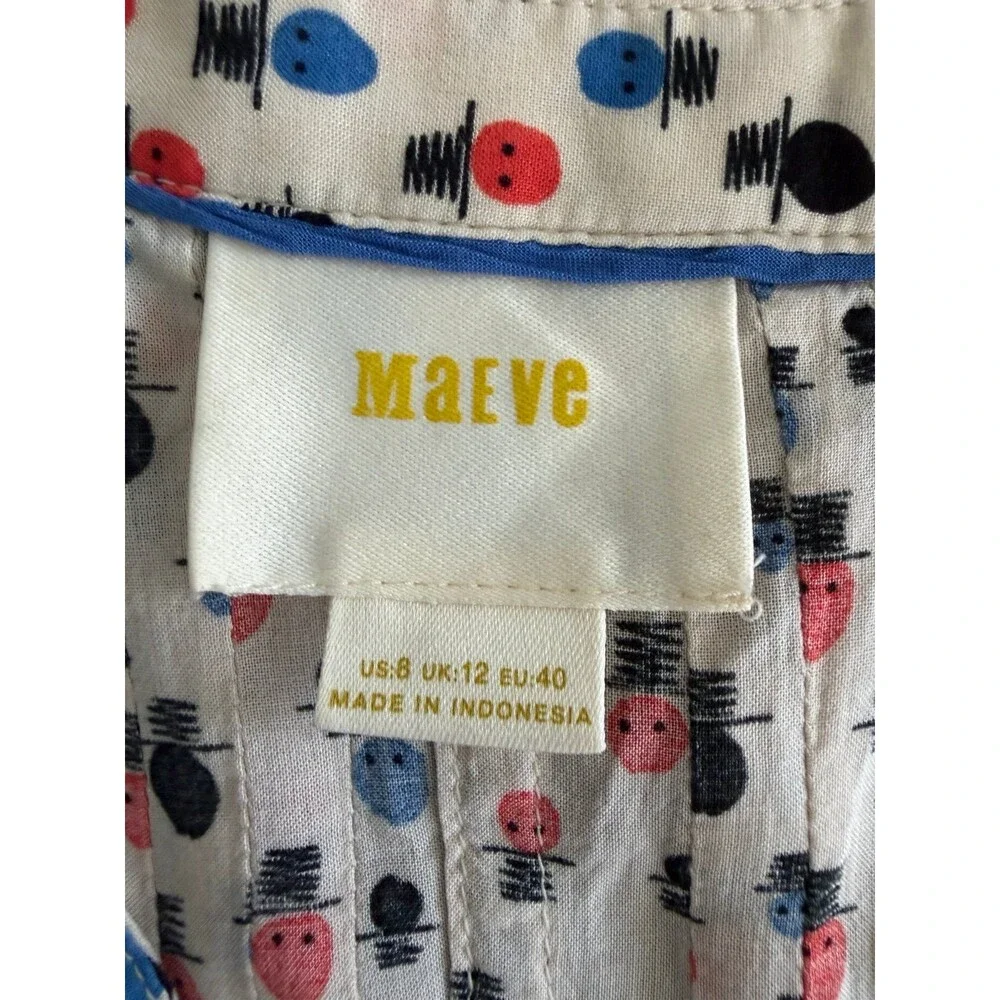 Maeve Anthropologie Calia Pintuck Tunic Blouse Size 8 Whimsical Hat print - Picture 5 of 9